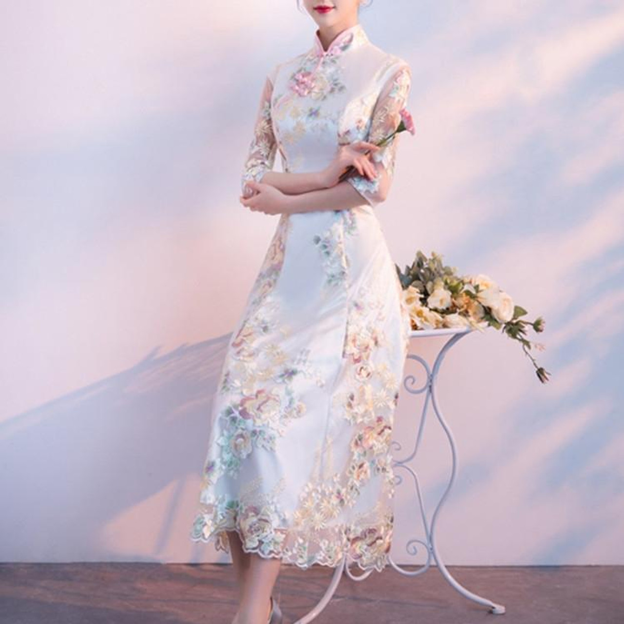 Amazon.com: Shanghai Story Long Chinese Wedding Dress Qipao Cheongsam Party Dress  Gown 2 30 : Clothing, Shoes & Jewelry